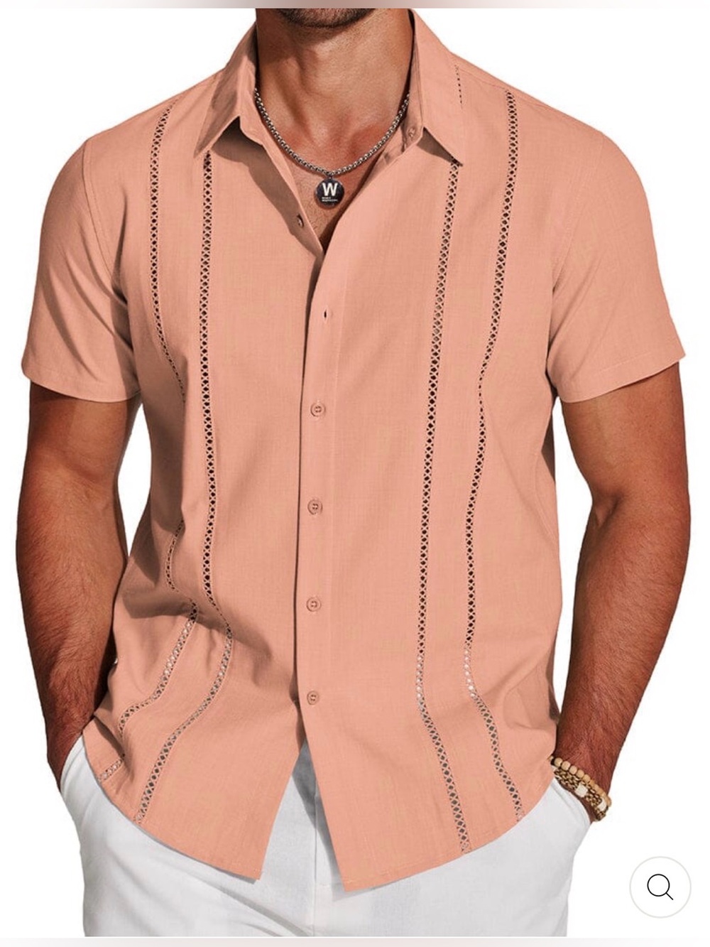 COOFANDY Men's Cuban
Guayabera Button Down  Shirt Peach/Pink Size XXL